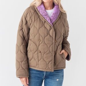 Xirena Harlowe Quilted Reversible Jacket green with purple pattern lining small